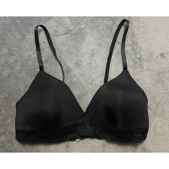 Marilyn Monroe 34b Wireless Bra Women Black Lace Trim Molded Cups 4625-28